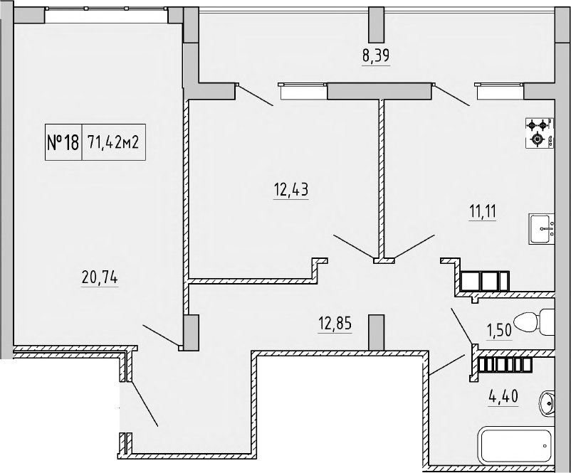 Планировка — Гриновский, 2-комн., 63 м²