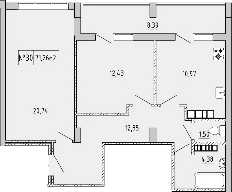 Планировка — Гриновский, 2-комн., 63 м²