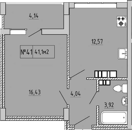 Планировка — Гриновский, 1-комн., 37 м²