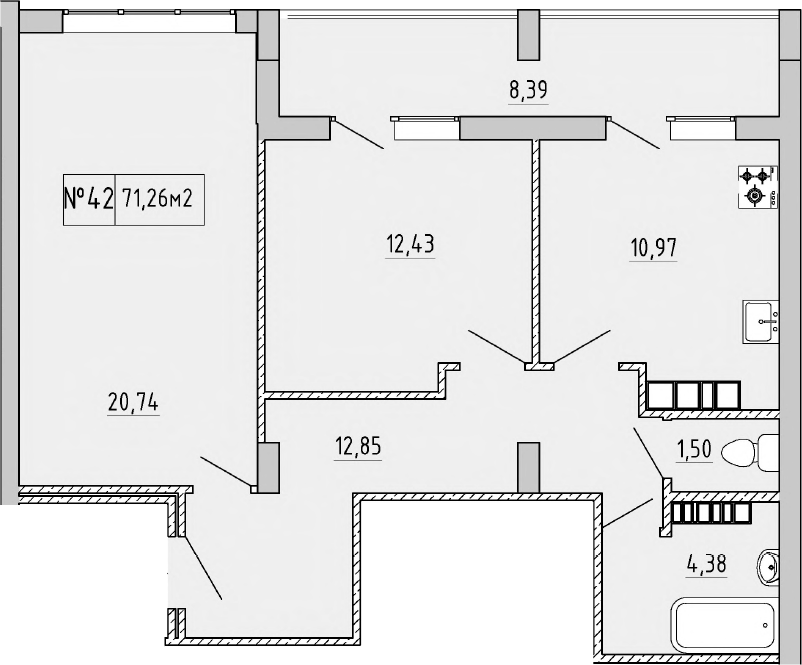 Планировка — Гриновский, 2-комн., 63 м²