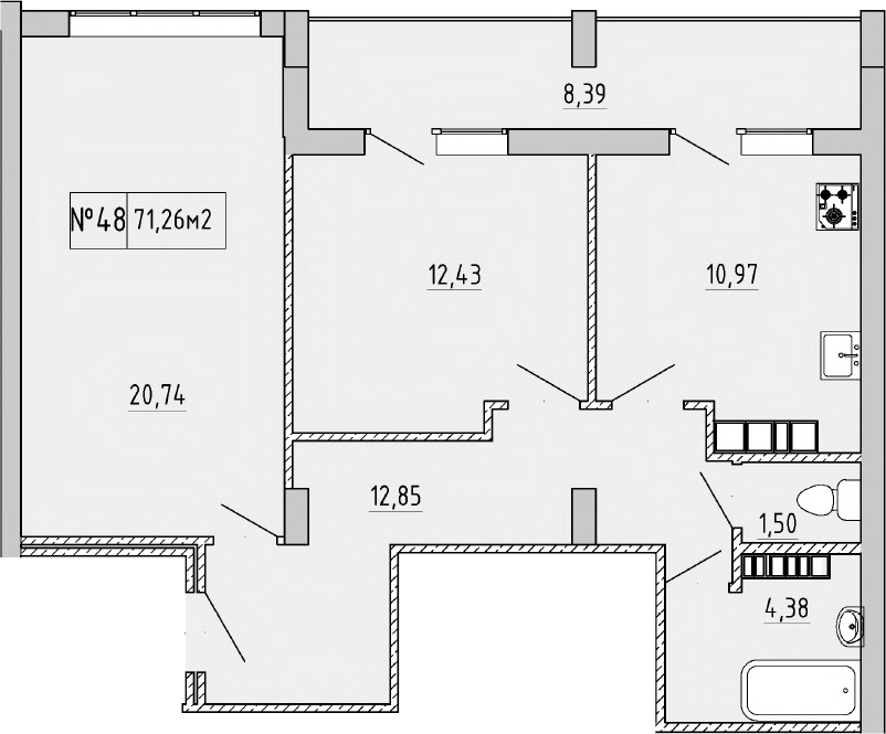 Планировка — Гриновский, 2-комн., 63 м²