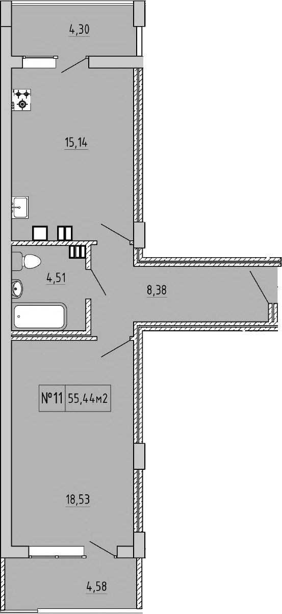 Планировка — Гриновский, 1-комн., 47 м²