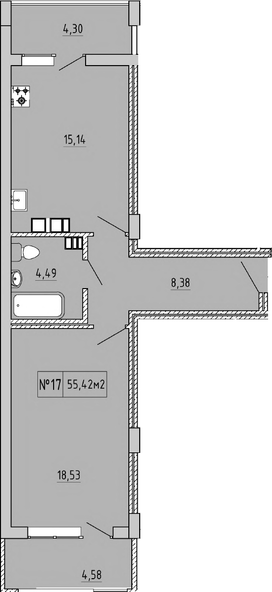 Планировка — Гриновский, 1-комн., 47 м²