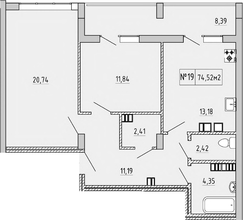 Планировка — Гриновский, 2-комн., 66 м²