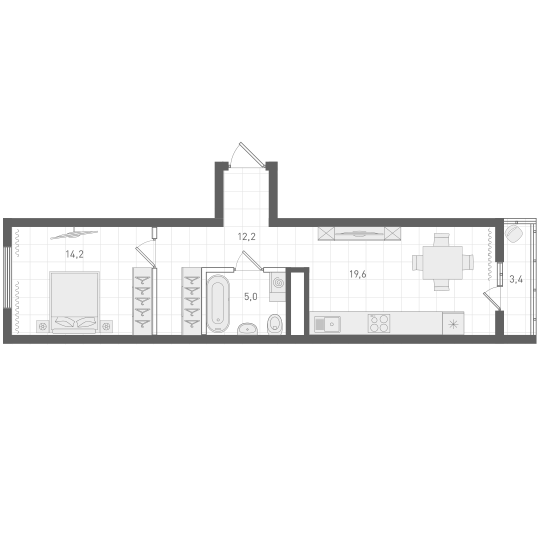 Планировка — Русь XXI, 1-комн., 51 м²