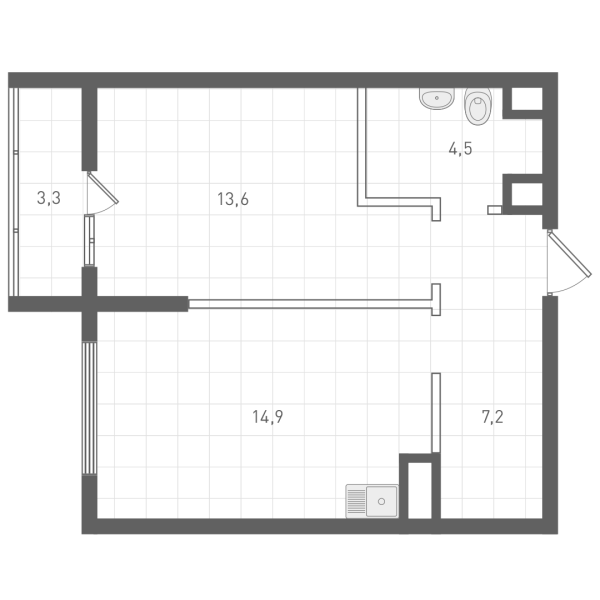 Планировка — Русь XXI, 1-комн., 40 м²