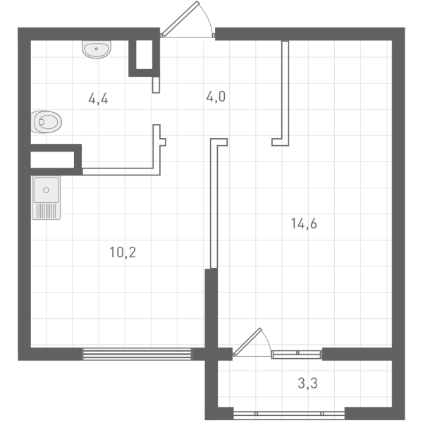 Планировка — Русь XXI, 1-комн., 33 м²