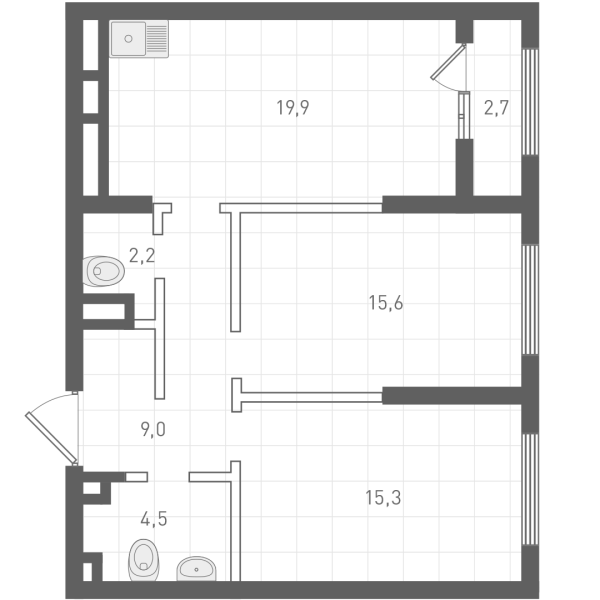 Планировка — Русь XXI, 2-комн., 66 м²