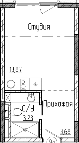 Планировка — Лучезарный, Студия, 21 м²