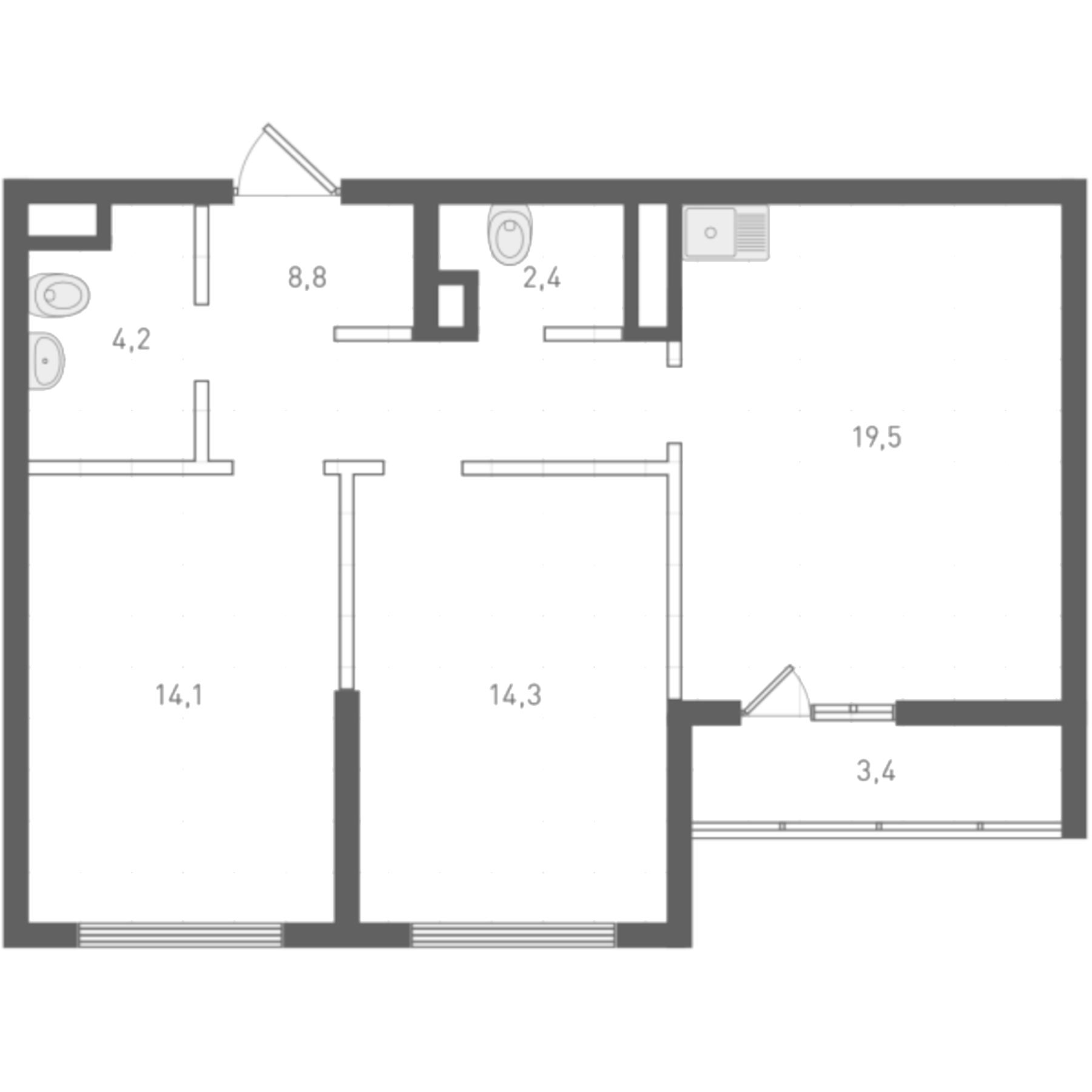 Планировка — Русь XXI, 2-комн., 63 м²