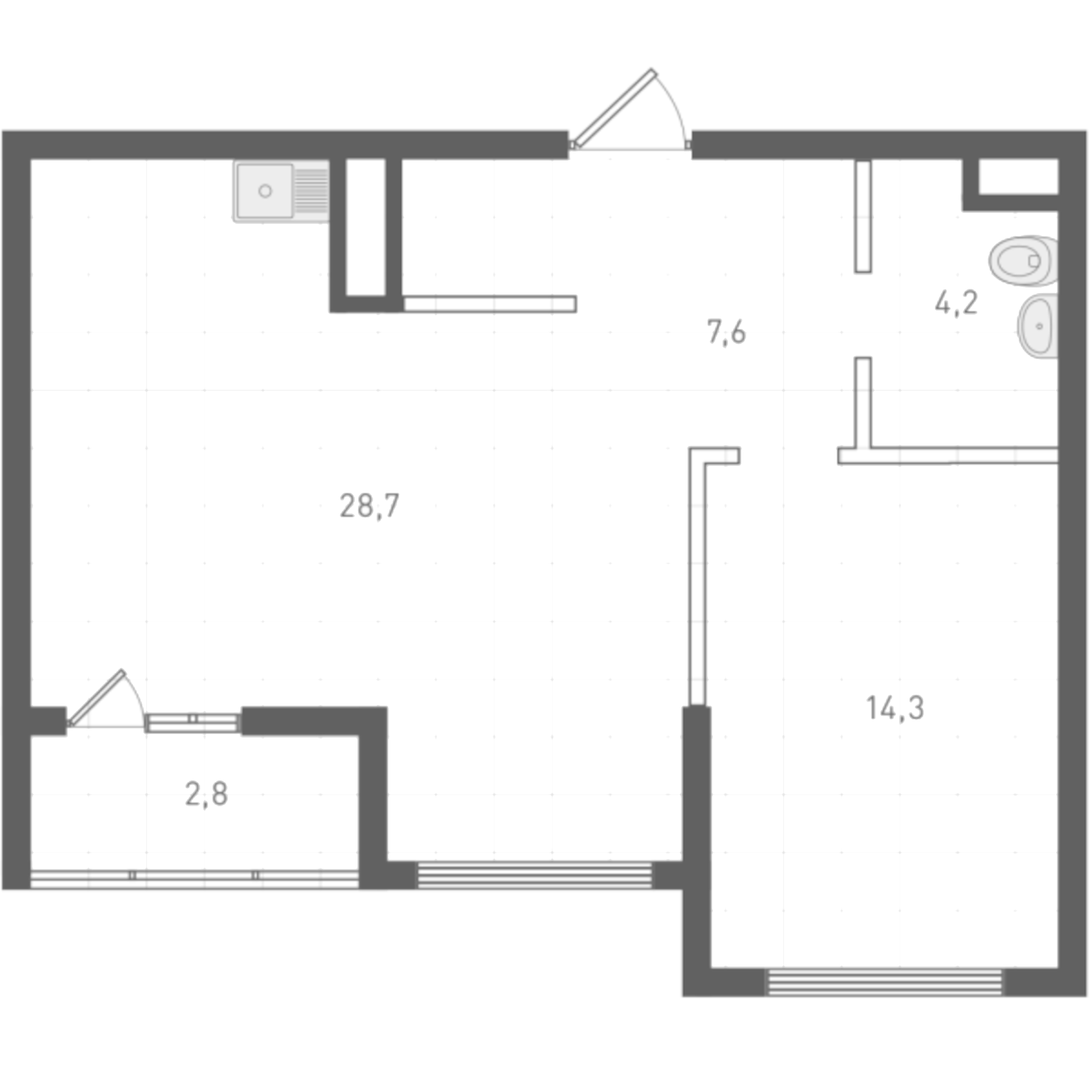 Планировка — Русь XXI, 1-комн., 55 м²
