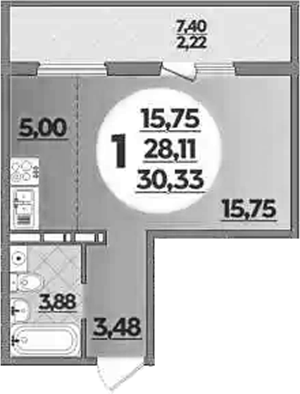 Планировка — Южная долина, Студия, 28 м²