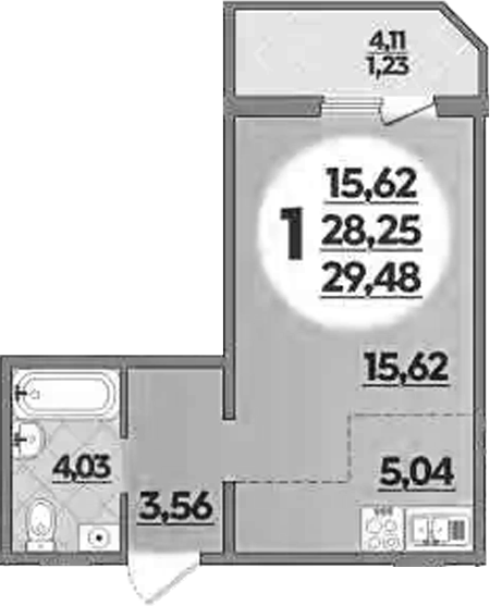 Планировка — Южная долина, Студия, 28 м²