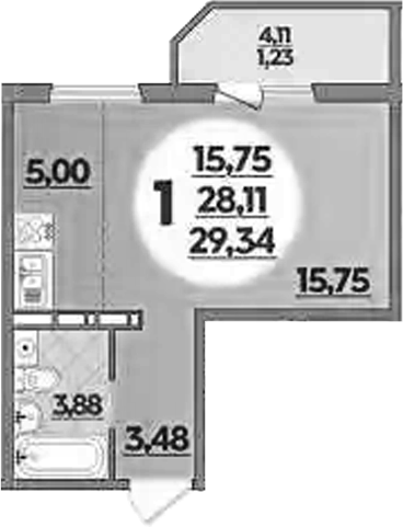 Планировка — Южная долина, Студия, 28 м²