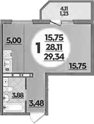 Планировка — Южная долина, Студия, 28 м²