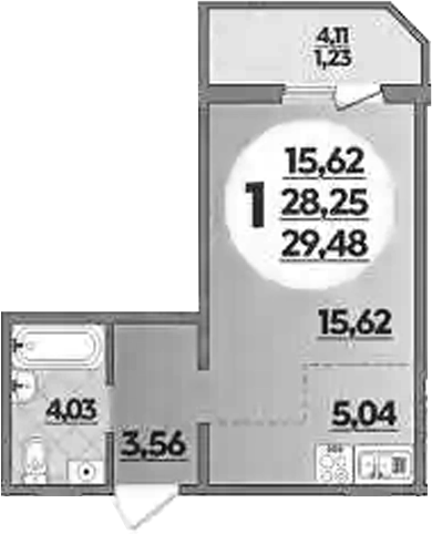 Планировка — Южная долина, Студия, 28 м²