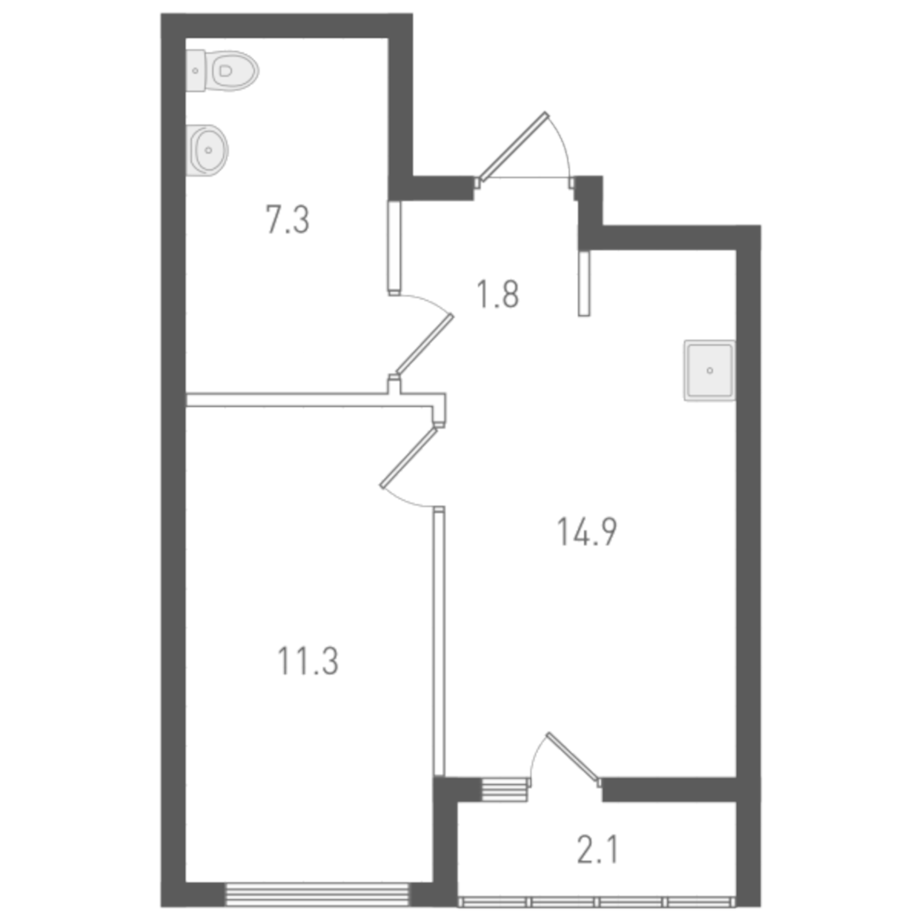 Планировка — ОК: Премиум, 1-комн., 35 м²