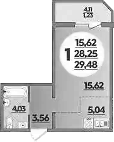 Планировка — Южная долина, Студия, 28 м²
