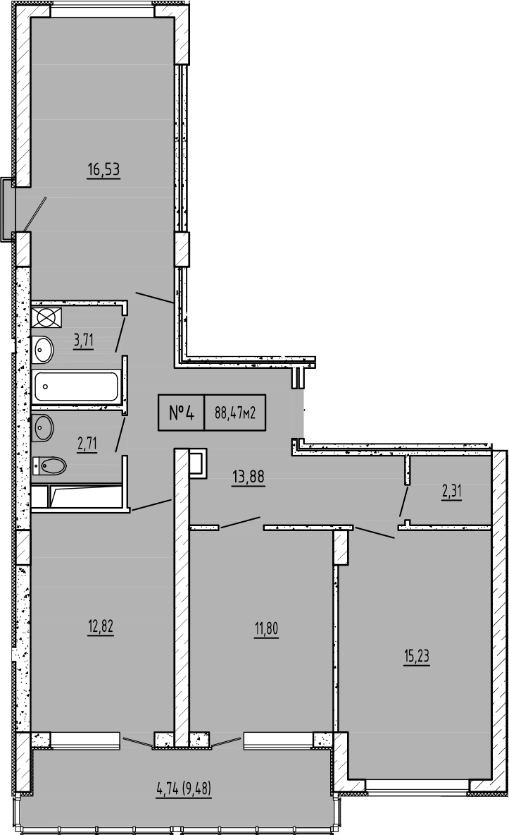 Планировка — Гриновский, 3-комн., 79 м²