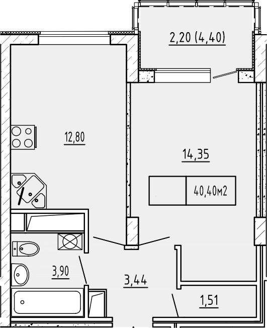 Планировка — Гриновский, 1-комн., 36 м²