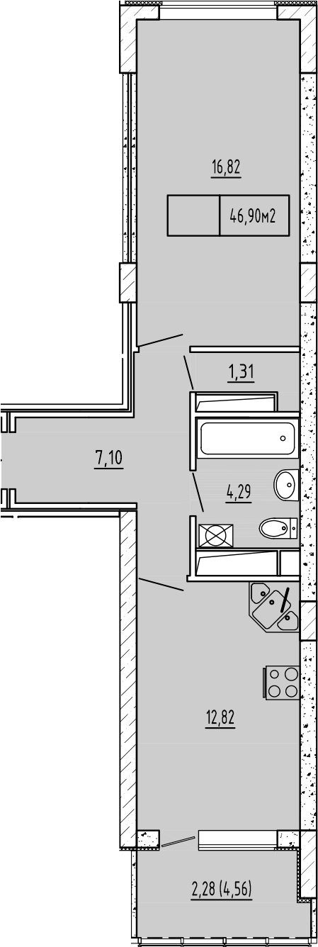 Планировка — Гриновский, 1-комн., 42 м²