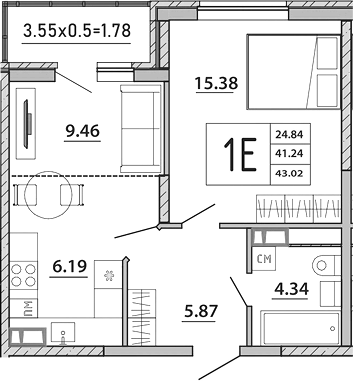 Планировка — Любимый дом. СЗ СтройГрупп, 2-комн., 41 м²