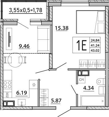 Планировка — Любимый дом. СЗ СтройГрупп, 2-комн., 41 м²
