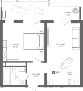 Планировка — Крымская Резиденция, 2-комн., 46 м²