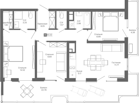 Планировка — Крымская Резиденция, 4-комн., 68 м²