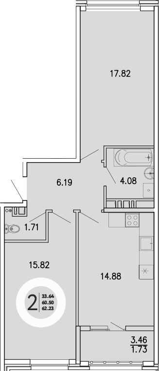 Планировка — Просторы Крыма, 2-комн., 61 м²