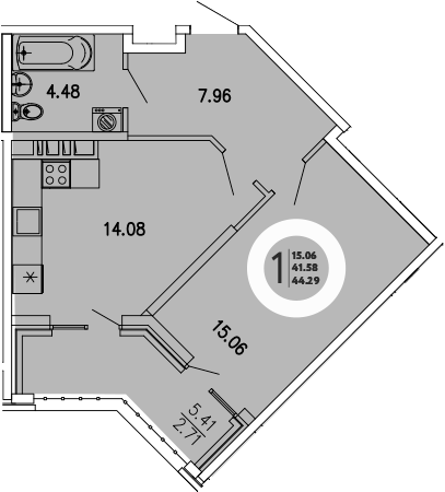 Планировка — Просторы Крыма, 1-комн., 42 м²