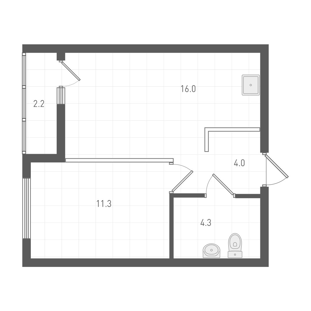 Планировка — ОК: Премиум, 1-комн., 36 м²
