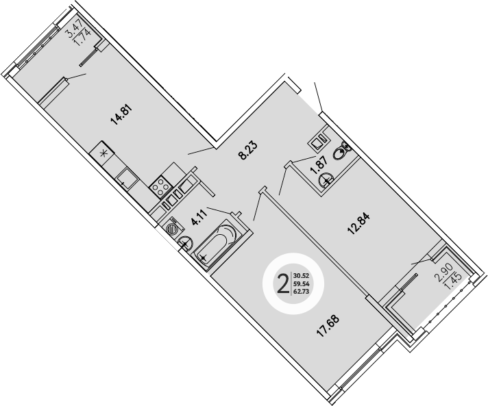 Планировка — Просторы Крыма, 2-комн., 60 м²
