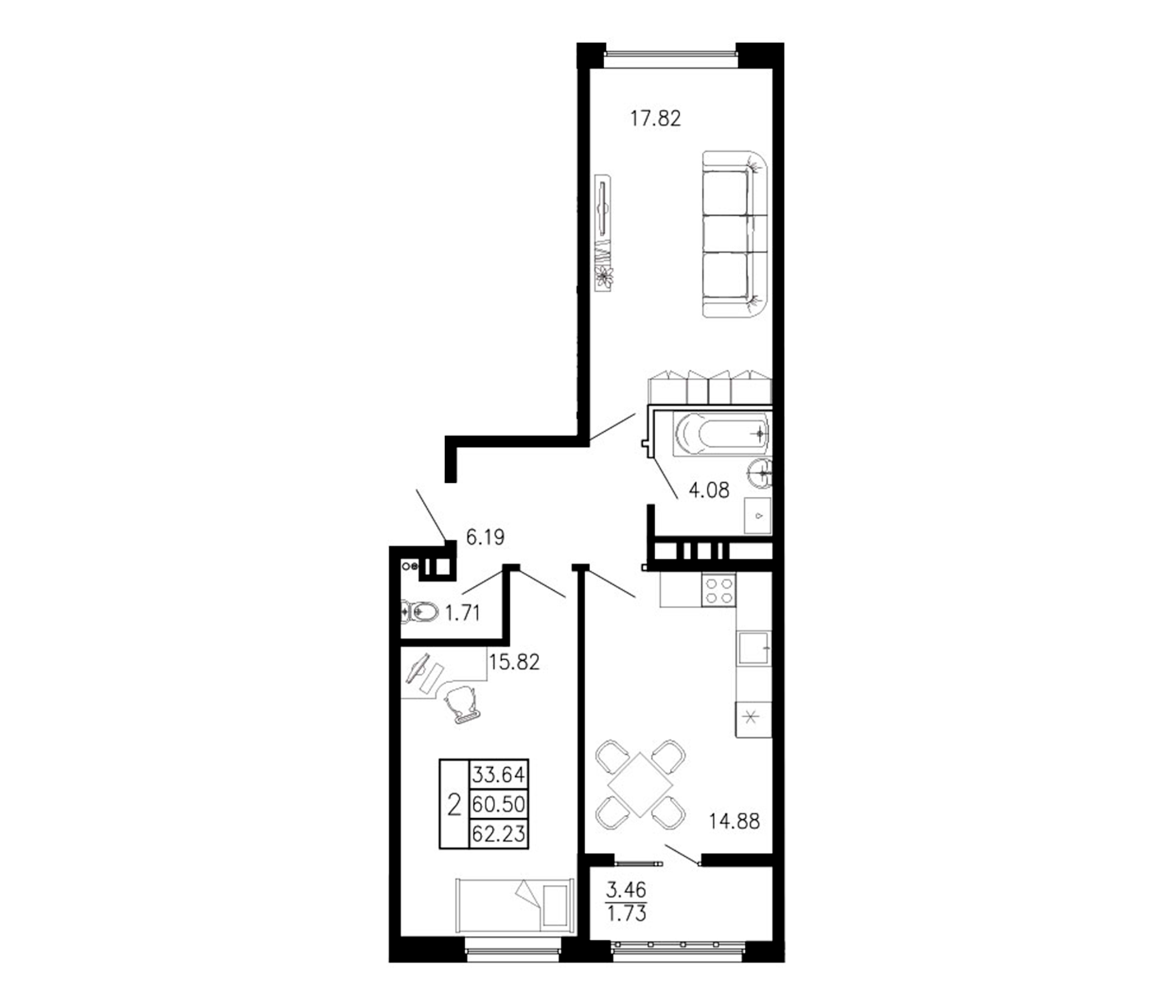 Планировка — Просторы Крыма, 2-комн., 61 м²