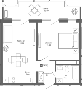 Планировка — Крымская Резиденция, 2-комн., 46 м²