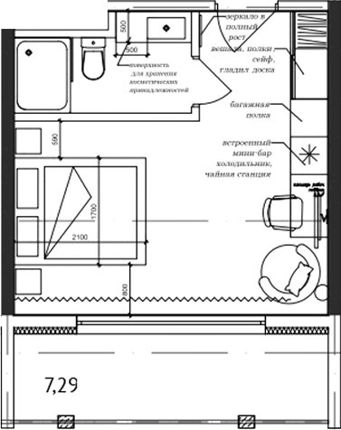 Планировка — Cosmos Stay Adler, Студия, 24 м²