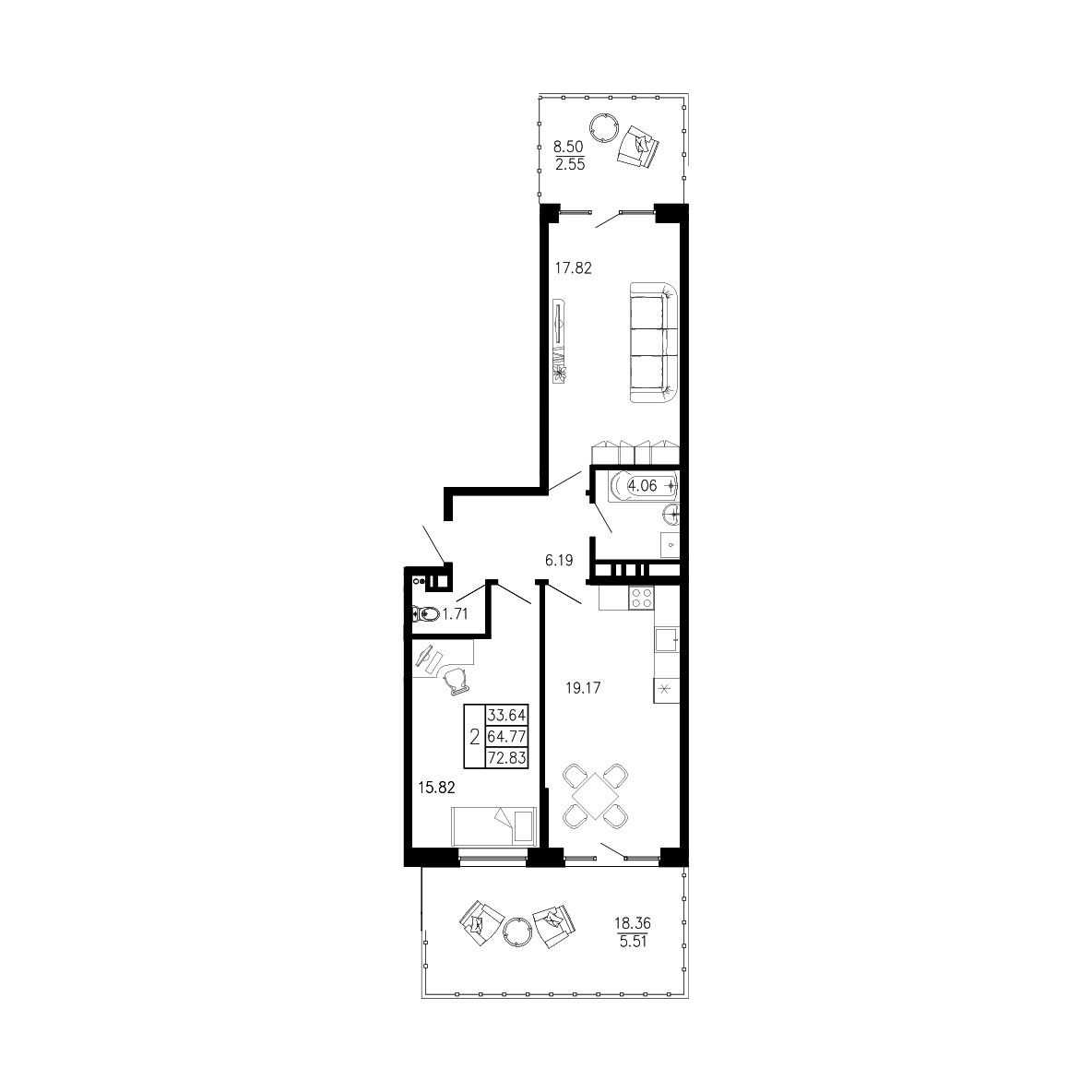Планировка — Просторы Крыма, 2-комн., 65 м²