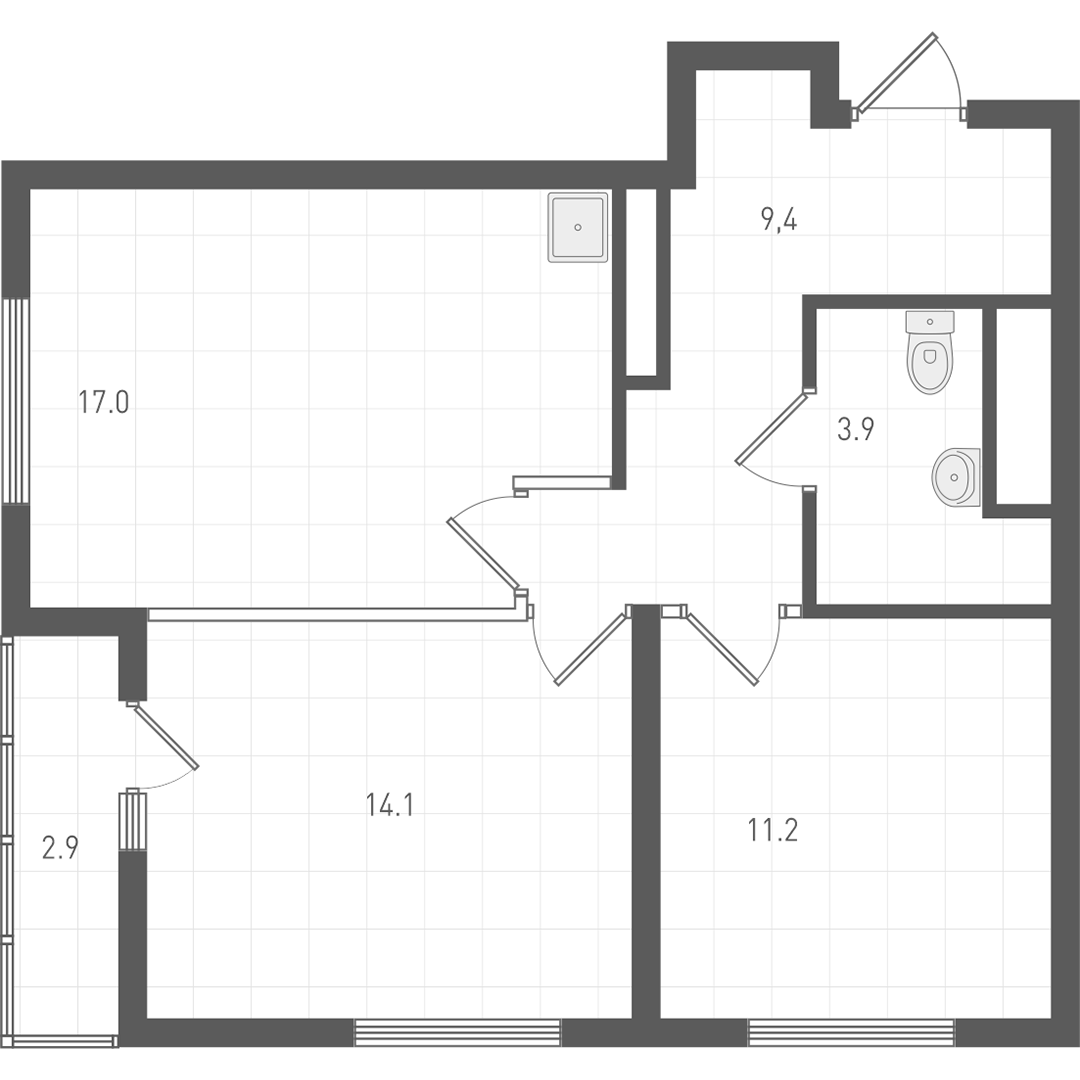 Планировка — ОК: Премиум, 2-комн., 56 м²