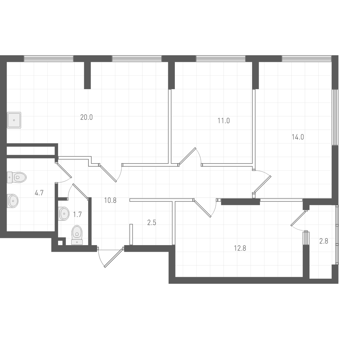 Планировка — ОК: Премиум, 3-комн., 77 м²