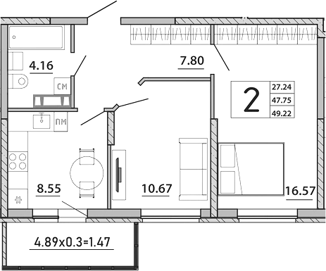 Планировка — Любимый дом. СЗ СтройГрупп, 2-комн., 48 м²
