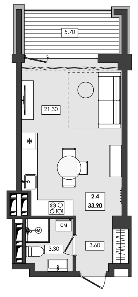 Планировка — Алушта-Ривьера, Студия, 28 м²