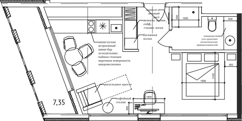 Планировка — Cosmos Stay Adler, Студия, 37 м²