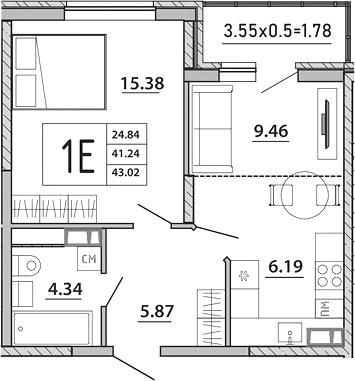 Планировка — Любимый дом. СЗ СтройГрупп, 2-комн., 41 м²