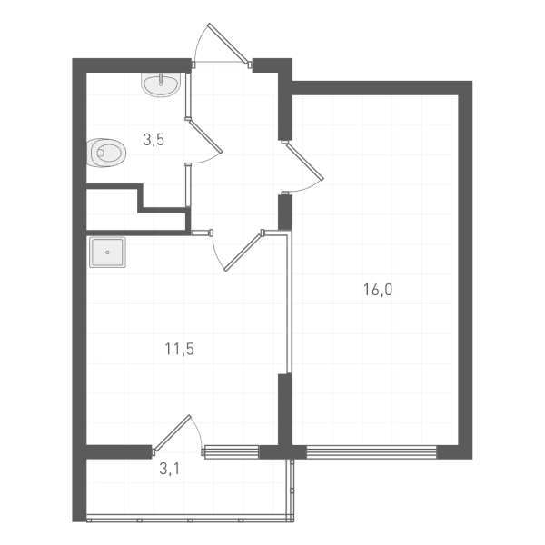 Планировка — Старт, 1-комн., 34 м²