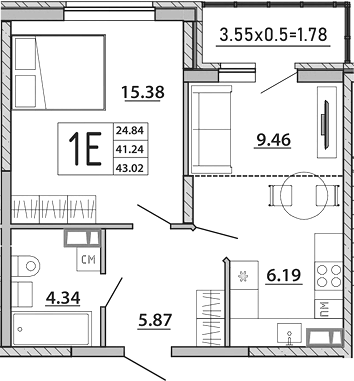 Планировка — Любимый дом. СЗ СтройГрупп, 2-комн., 41 м²