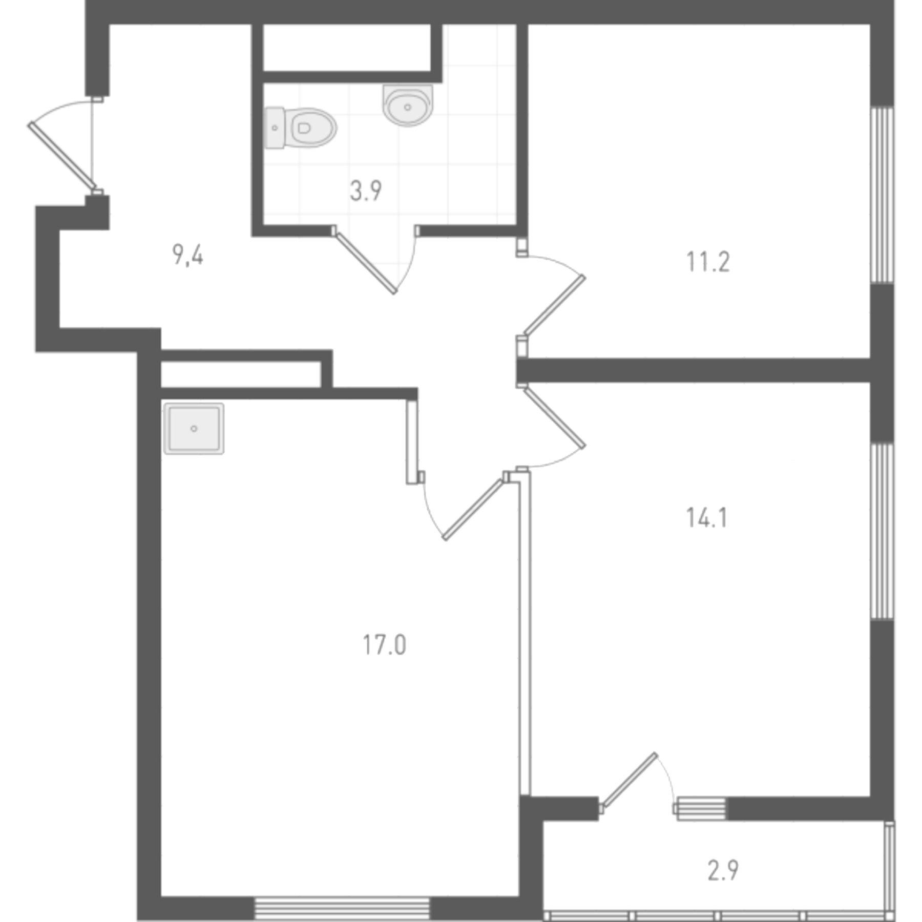 Планировка — ОК: Премиум, 2-комн., 56 м²