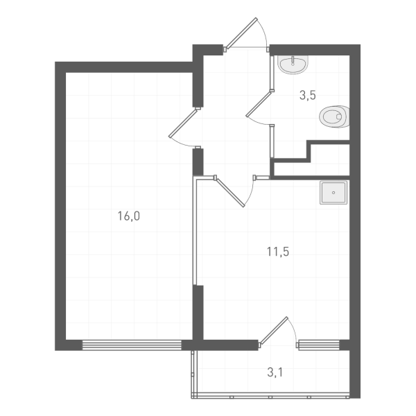 Планировка — Старт, 1-комн., 35 м²