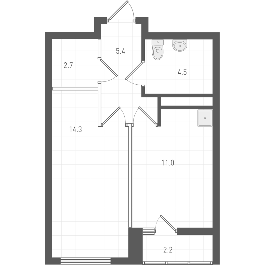 Планировка — ОК: Премиум, 1-комн., 38 м²