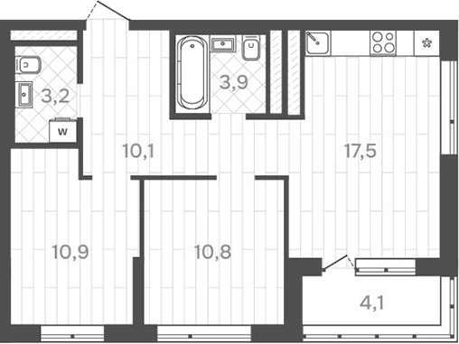 Планировка — Да на Амундсена, 2-комн., 56 м²