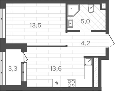 Планировка — Да на Амундсена, 1-комн., 36 м²